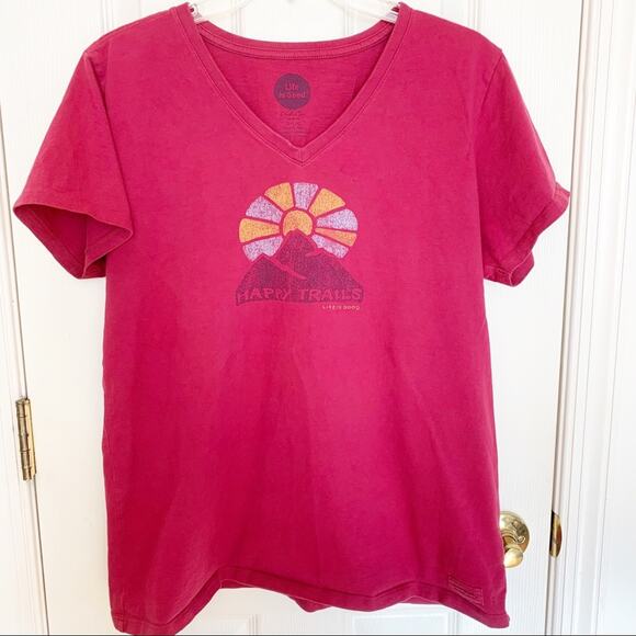 Life Is Good Fuchsia Happy Trails V Neck Crusher Tee Large - Picture 2 of 7